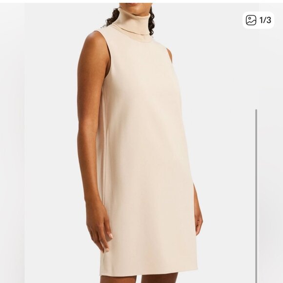 NWT Theory Crepe Mini Roll Neck Dress in cream - Picture 2 of 4